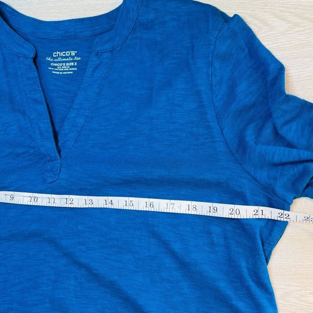 Chico's Tunic Top Women's XL Caribbean Blue Notch Neck Cotton Modal 3/4 Sleeve - Picture 7 of 9